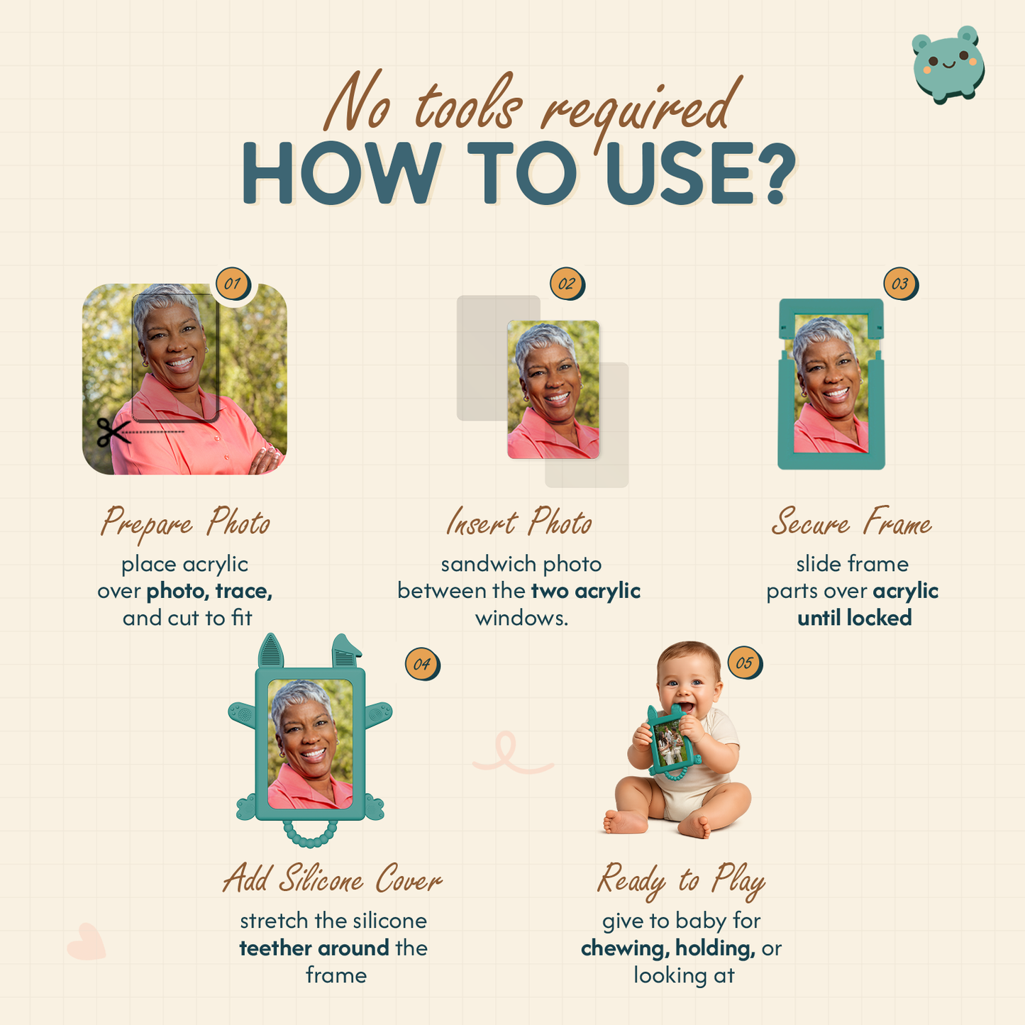 Nibble Frame (3 Pack) - Baby Safe Photo Frame and Teether