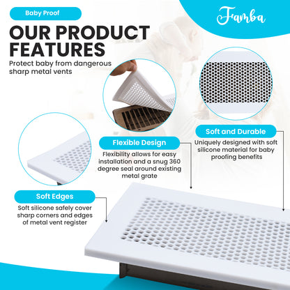 Vent Hugger Baby Proofing Silicone Vent Cover for Home Floor (White) Fits 4"x10" Vent openings