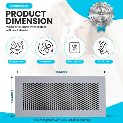 Vent Hugger- Baby Proofing Silicone Vent Cover for Home Floor (Gray) Fits 4"x10" Vent openings