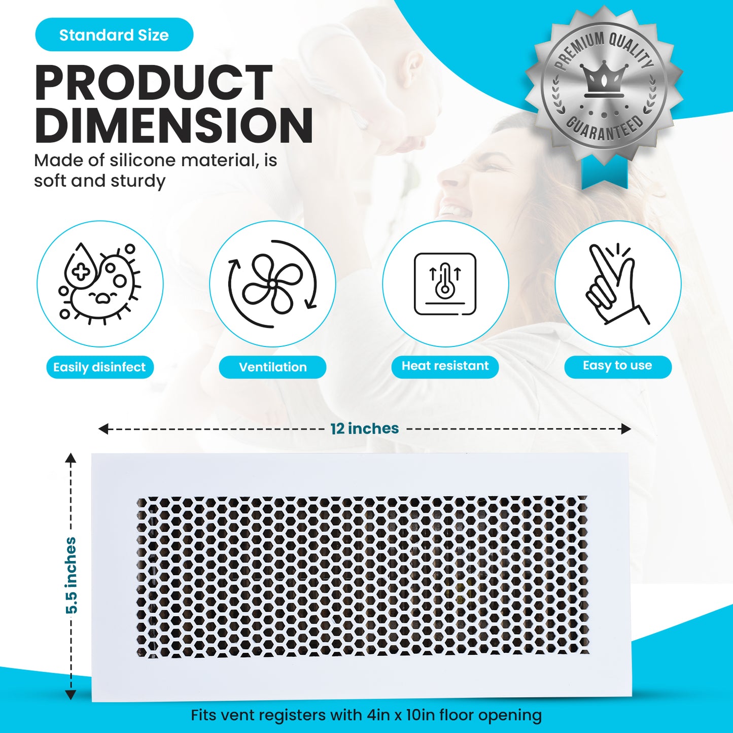 Vent Hugger Baby Proofing Silicone Vent Cover for Home Floor (White) Fits 4"x10" Vent openings