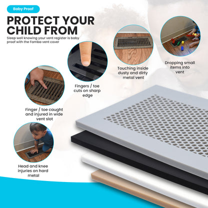 Vent Hugger- Baby Proofing Silicone Vent Cover for Home Floor (Gray) Fits 4"x10" Vent openings
