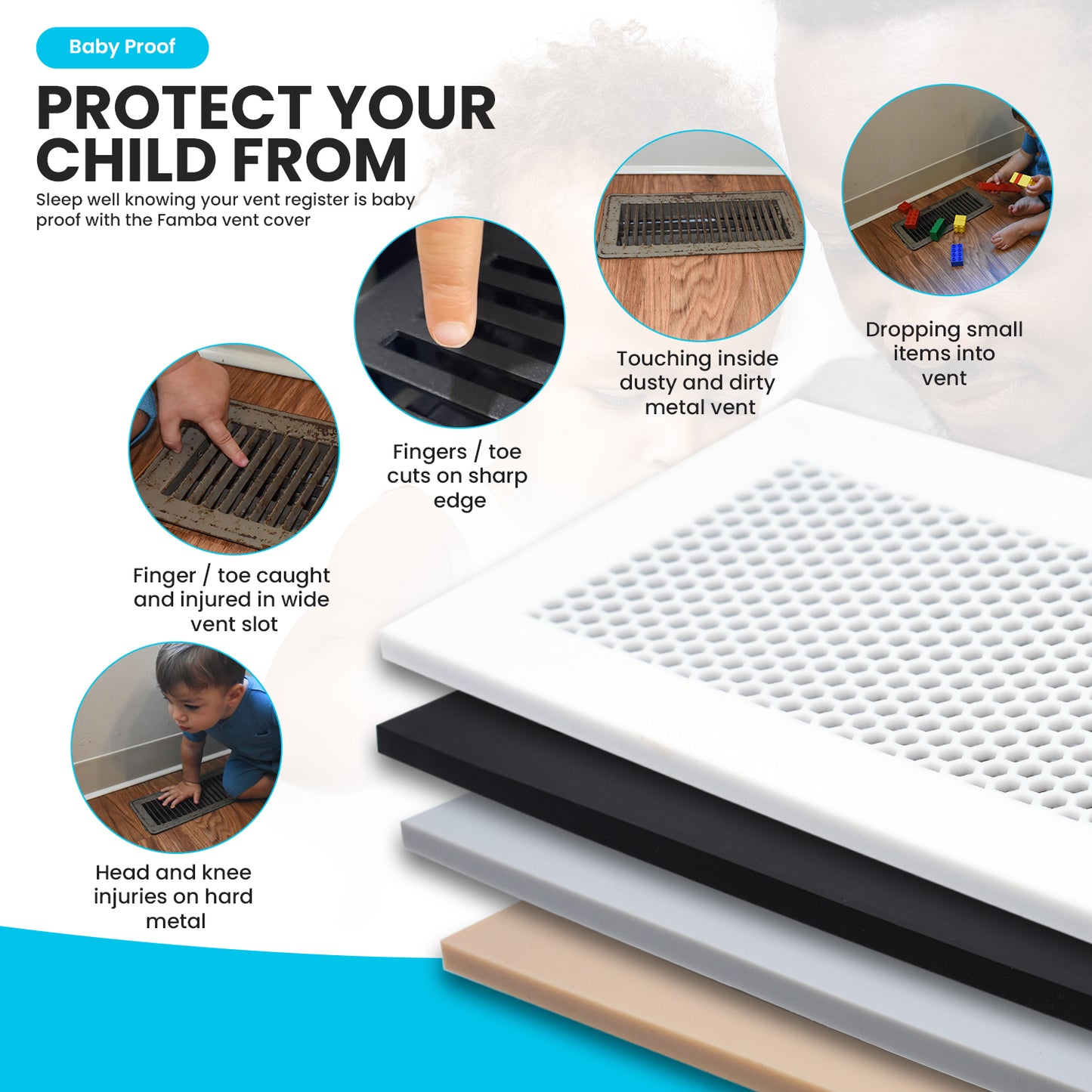Vent Hugger Baby Proofing Silicone Vent Cover for Home Floor (White) Fits 4"x10" Vent openings