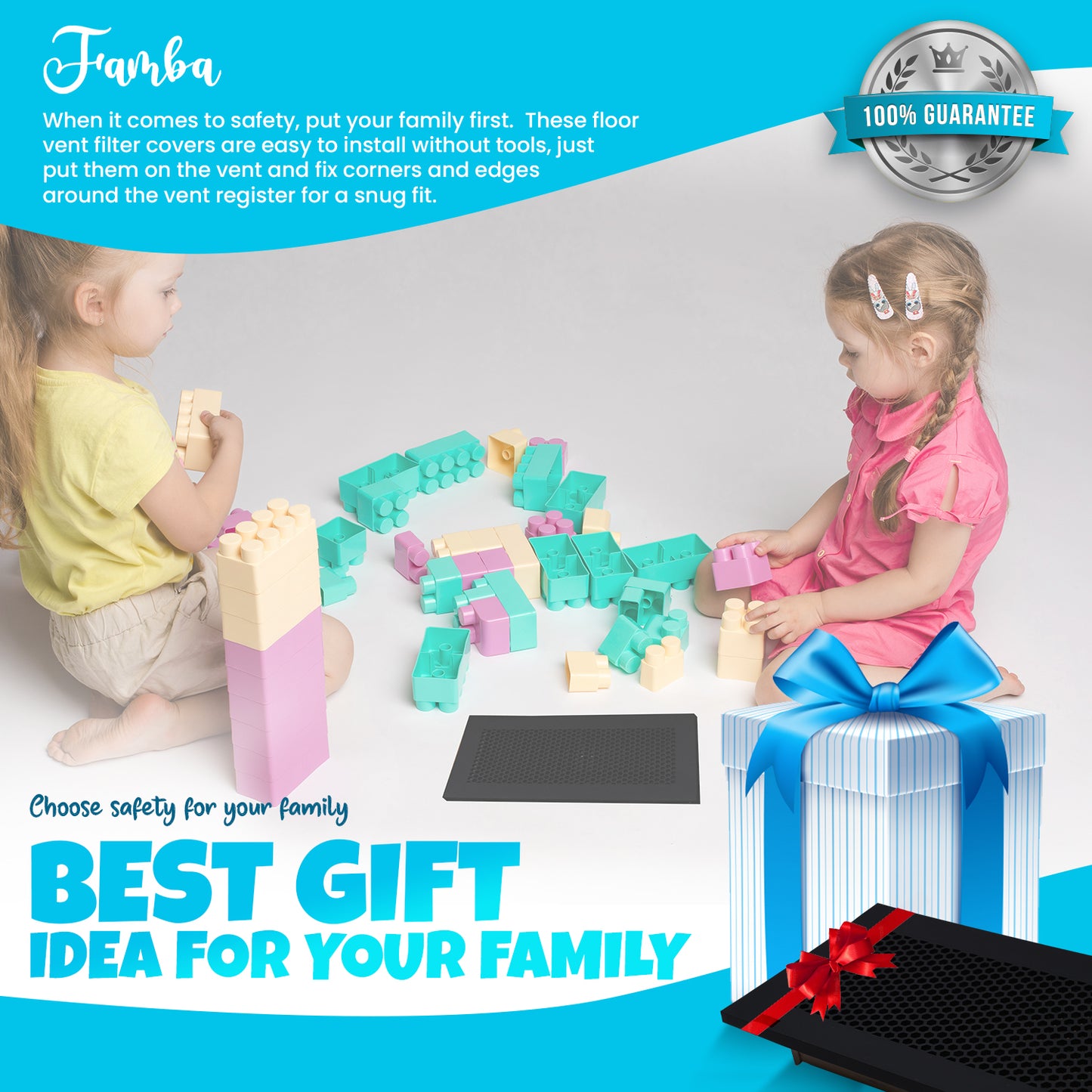 Vent Hugger Baby Proofing Silicone Vent Cover for Home Floor (Black) Fits 4"x10" Vent openings