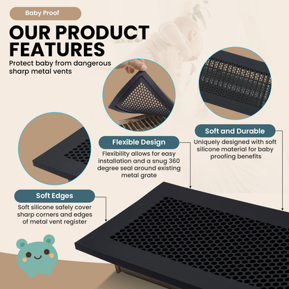 Vent Hugger - Baby Proofing Silicone Vent Cover for Home Floor (Grey) Fits 4"x10" Vent openings