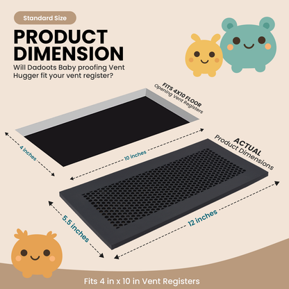 Vent Hugger - Baby Proofing Silicone Vent Cover for Home Floor (Grey) Fits 4"x10" Vent openings