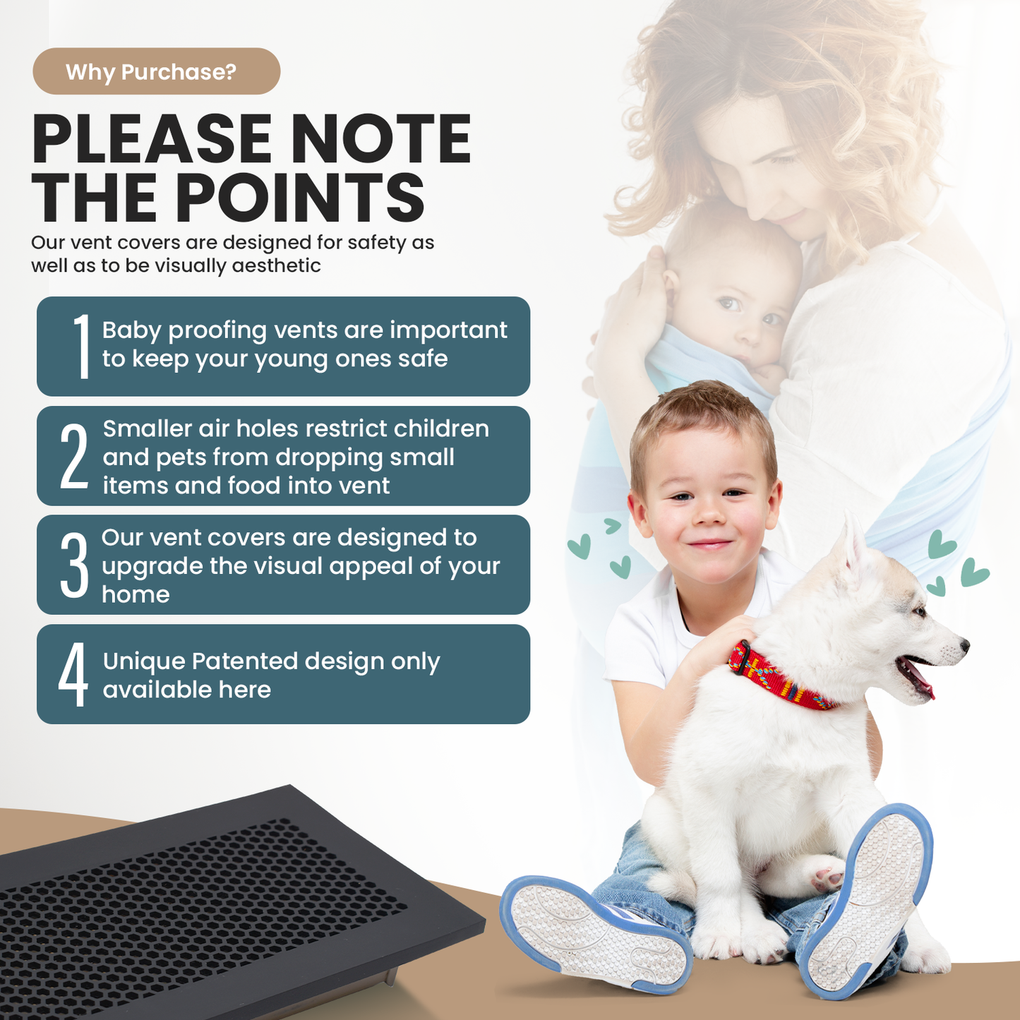 Vent Hugger - Baby Proofing Silicone Vent Cover for Home Floor (Grey) Fits 4"x10" Vent openings