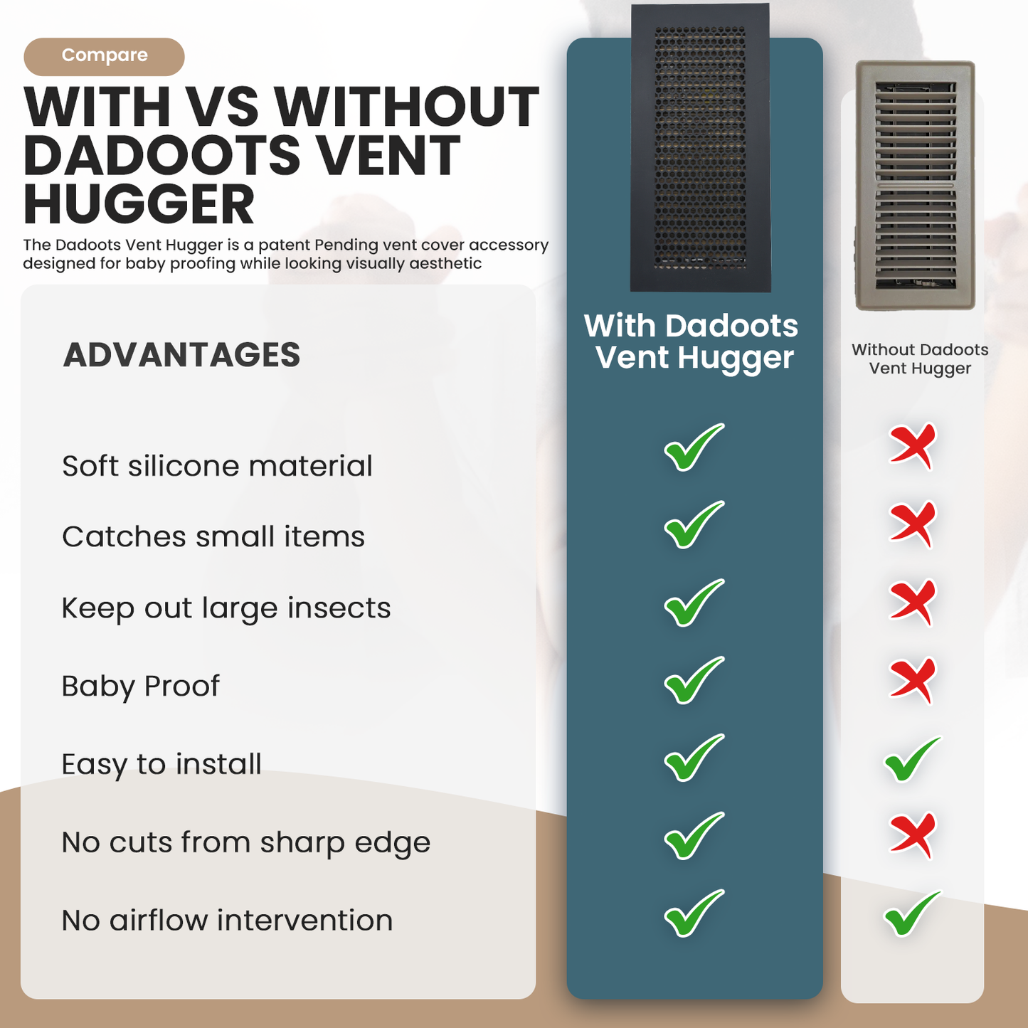 Vent Hugger - Baby Proofing Silicone Vent Cover for Home Floor (Grey) Fits 4"x10" Vent openings