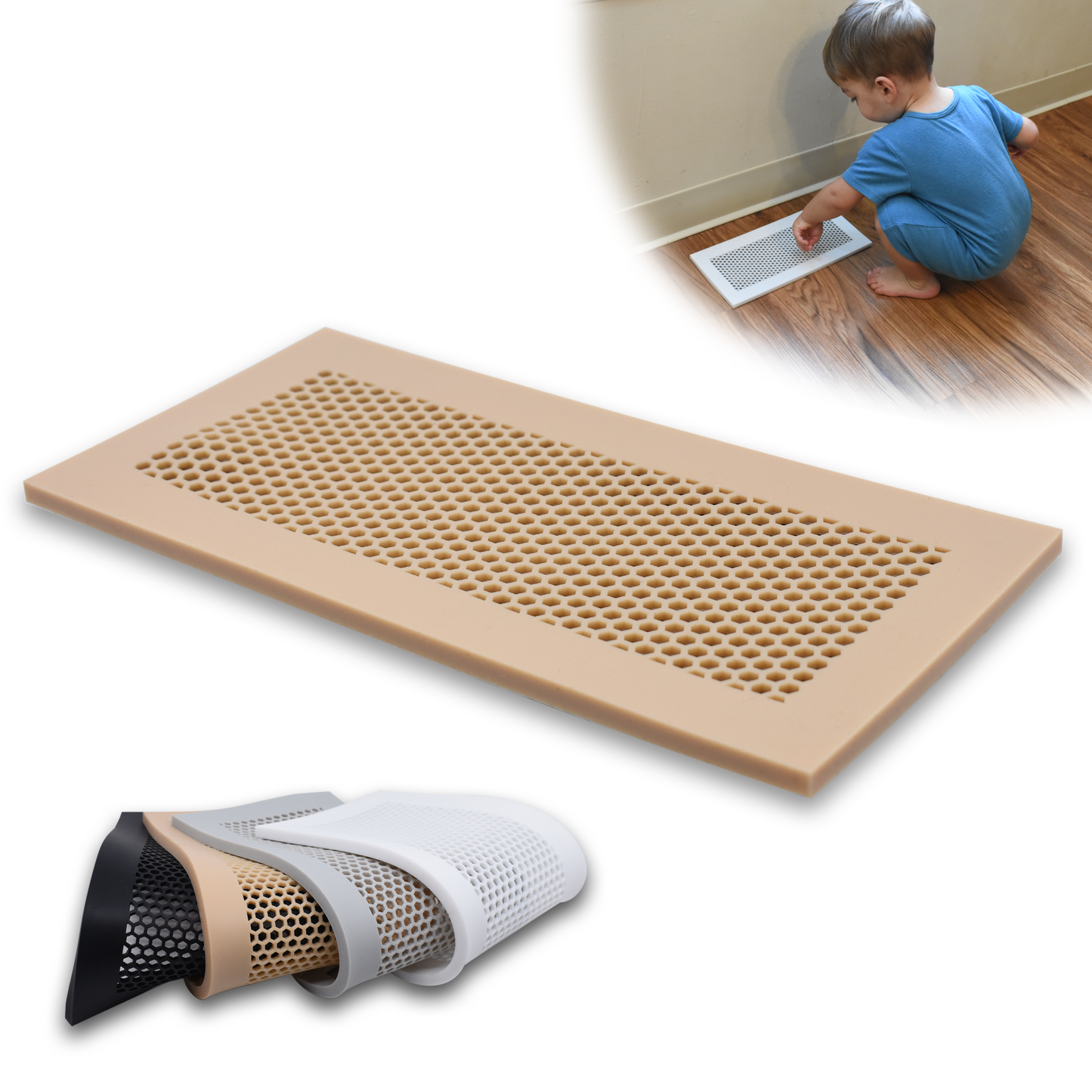Vent Hugger - Baby Proofing Silicone Vent Cover for Home Floor (Beige) Fits 4"x10" Vent openings