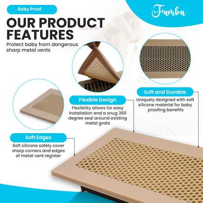 Vent Hugger - Baby Proofing Silicone Vent Cover for Home Floor (Beige) Fits 4"x10" Vent openings