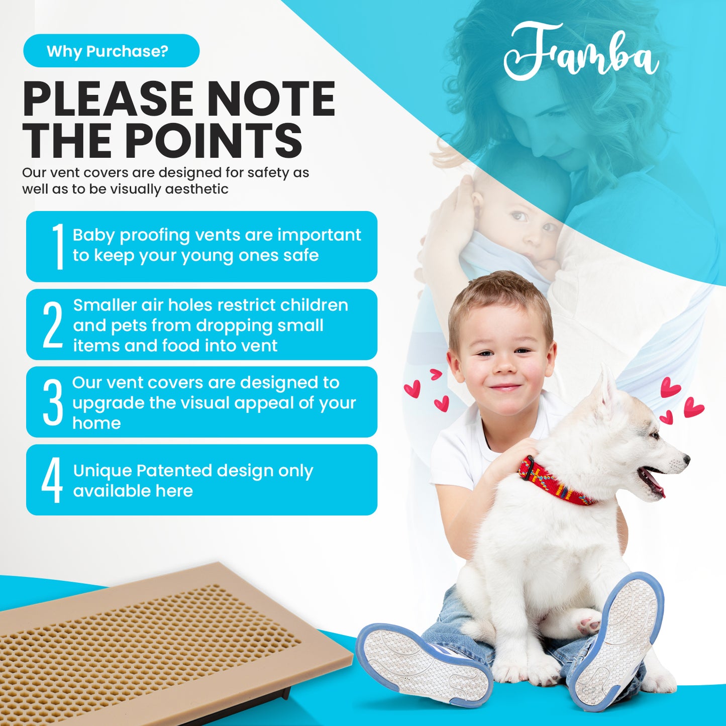 Vent Hugger - Baby Proofing Silicone Vent Cover for Home Floor (Beige) Fits 4"x10" Vent openings